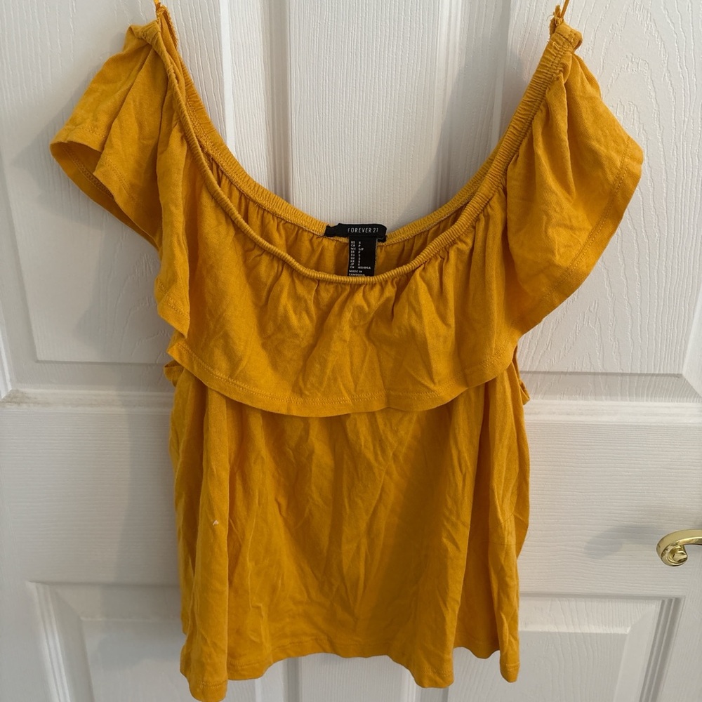 Forever 21 Yellow Ruffle Off-Shoulder Blouse